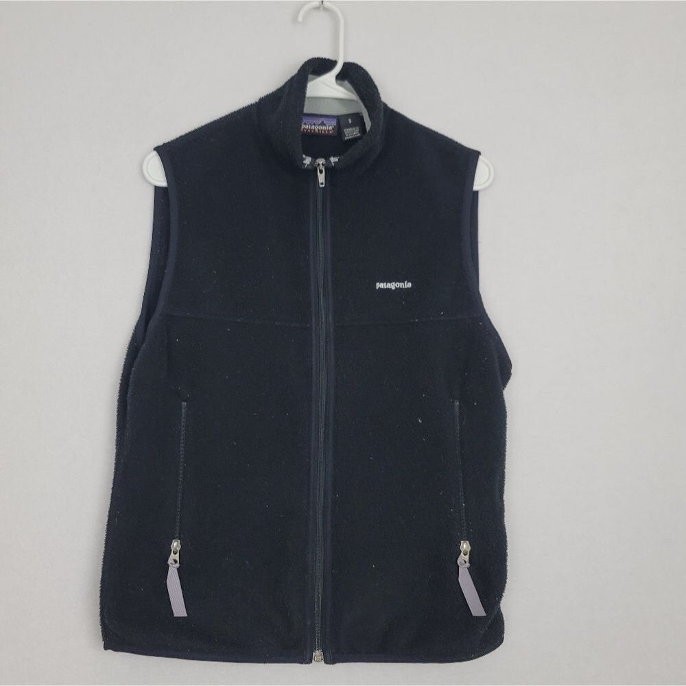 Patagonia Small Warm Zip-Up Sweater Vest Black Pockets Crunchy Granola Girl